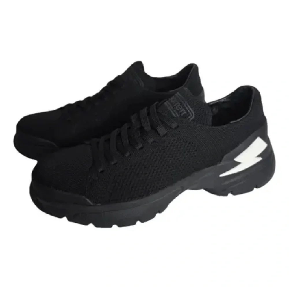 Men’s Neil Barrett Black Knit Bolt Lace Up Sneakers with Lightning Bolt Size 44